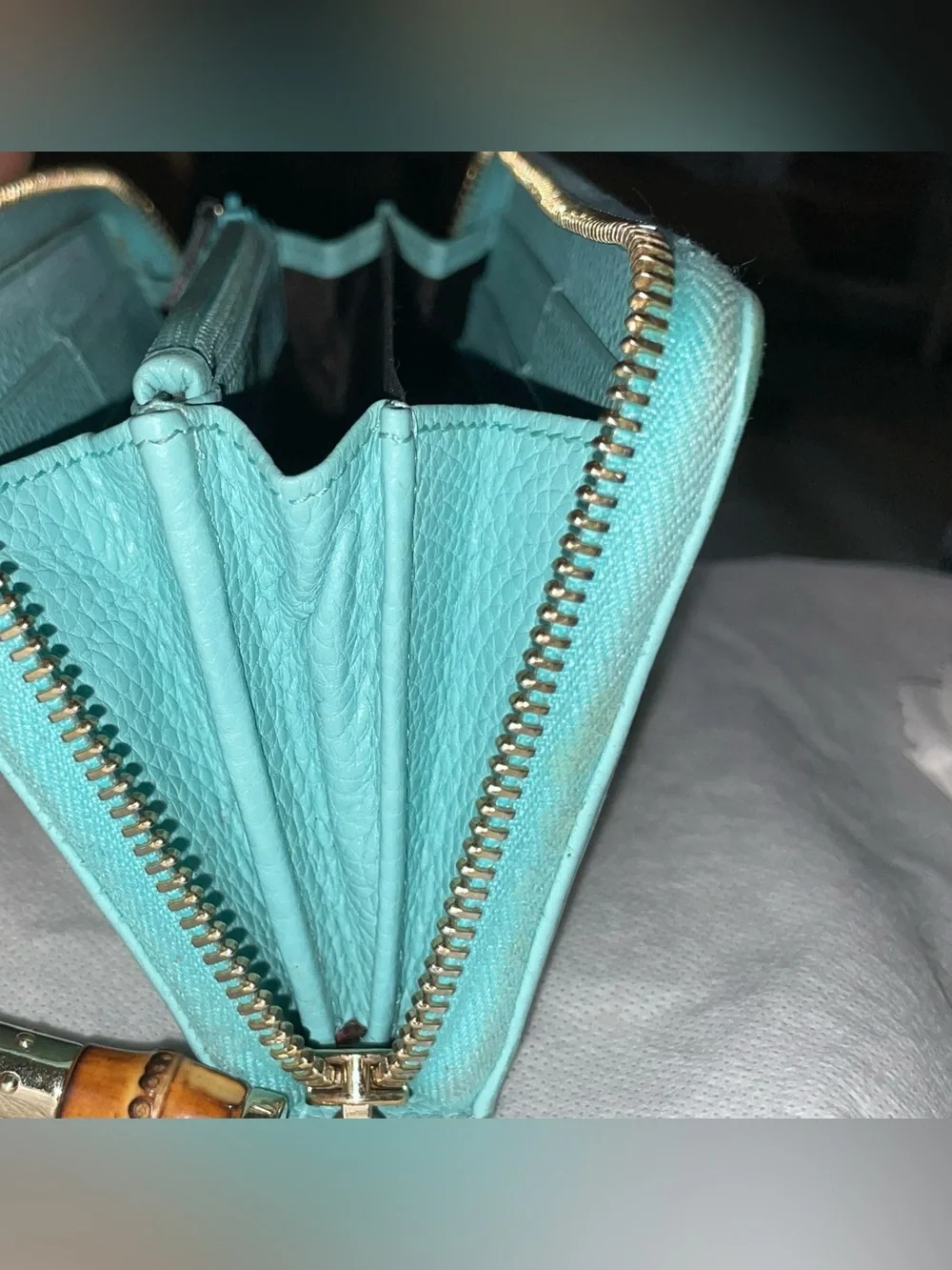 GUCCI BAMBOO TASSEL ZIP AROUND GREEN LEATHER CONTINENTAL LONG  WALLET - Picture 5 of 14